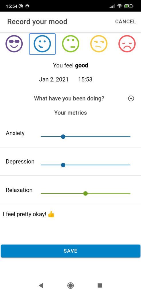 Recording metrics and moods with the Wellburrito mood tracking app